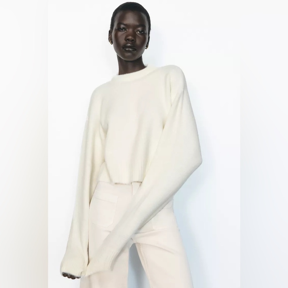 Zara Women's Soft Cream Crew Neck Sweater